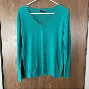 a.n.a Teal Knit V-neck Sweater with Button Detail on Sleeves